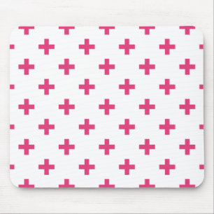 Fuchsia polka kor på vit musmatta