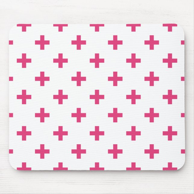 Fuchsia polka kor på vit musmatta (Framsidan)