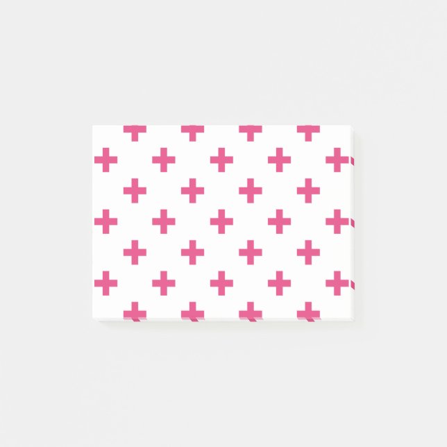 Fuchsia polka kor på vit post-it block (Framsida)