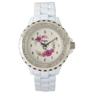 Fuchsia Poppies Blommigt Utandning Lycklig Mors da Armbandsur