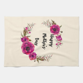 Fuchsia Poppies Blommigt Utandning Lycklig Mors da Kökshandduk