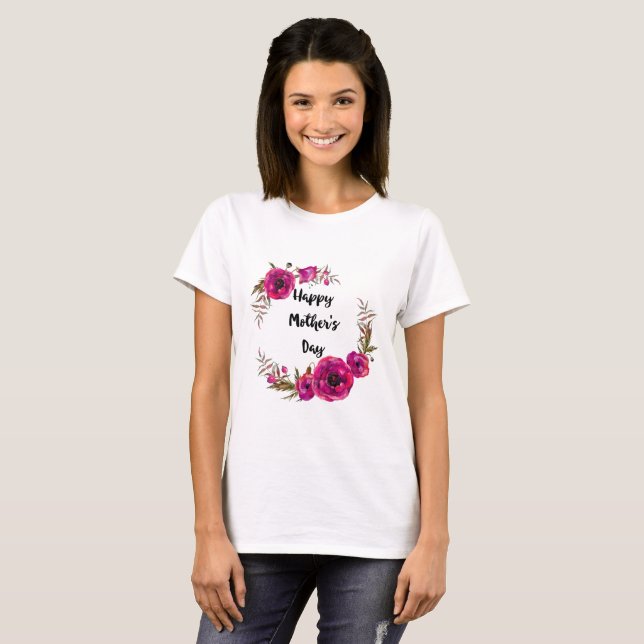 Fuchsia Poppies Blommigt Utandning Lycklig Mors da T Shirt (Hel framsida)