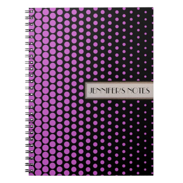 Fuchsia prickig elegant modern svart anteckningsbok (Framsidan)