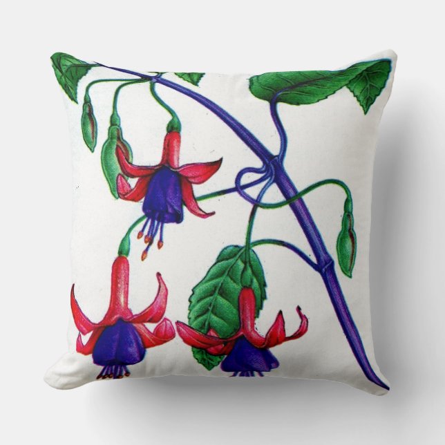 Fuchsia print fuchsia blommor kudde (Framsida)