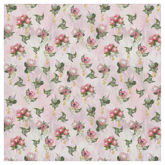 Fuchsia Protea blombuquets med sage löv Tyg (Närbild)