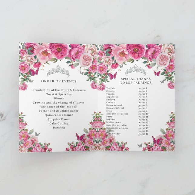 Fuchsia Quinceanera Padrinos kyrkohändelser Progra Program (Inuti)