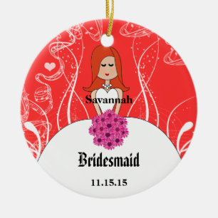 Fuchsia Red Head Bröllop Gown Bridesmaid Ornament
