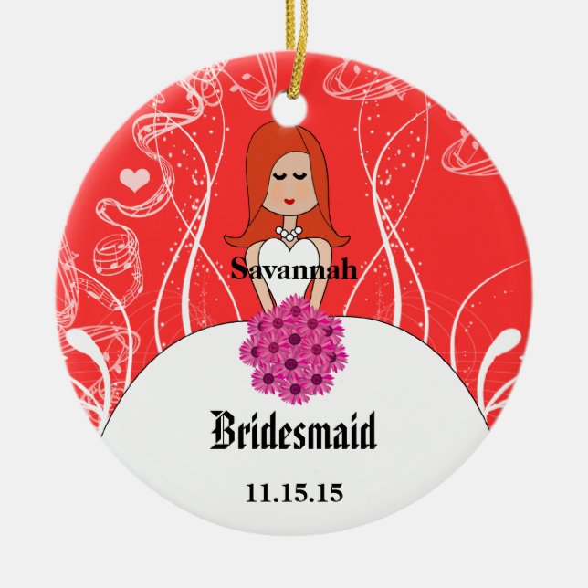 Fuchsia Red Head Bröllop Gown Bridesmaid Ornament (Framsidan)