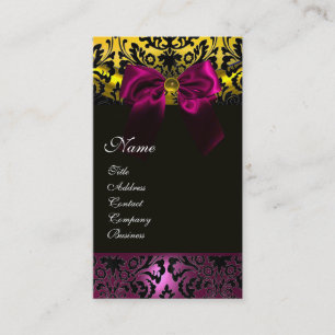 FUCHSIA RIBBON BLACK GULD GULT DAMASK MONOGRAM VISITKORT