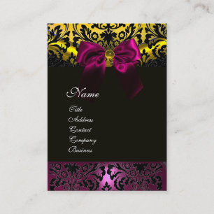 FUCHSIA RIBBON BLACK GULD GULT DAMASK MONOGRAM VISITKORT
