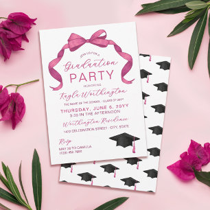 Fuchsia Ro Rosa Bow No Photo Studenten Inbjudningar