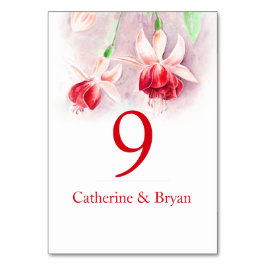 Fuchsia röd vattenfärgsblomma bröllop bordsnummer