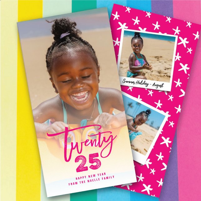 Fuchsia Rosa 2023 Brushed Mix Typography nyår Julkort (Fuchsia Pink 2025 Brushed Mix Typography New Year Holiday Card @ fat_fa_tin)