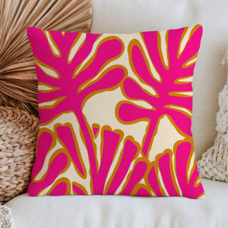 Fuchsia Rosa Abstrakt Blad Modern Botanik Kudde
