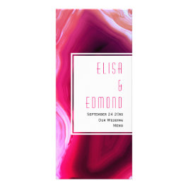 Fuchsia rosa-agate-menykort för segmentgeode bröll reklamkort