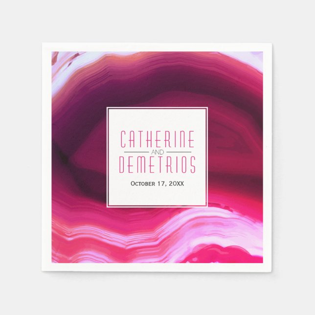 Fuchsia rosa agate slice geode modern bröllop pappersservett (Framsidan)