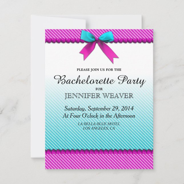 Fuchsia Rosa & Aqua Teal Neon Dots, Bow & Ribbon Inbjudningar (Framsida)