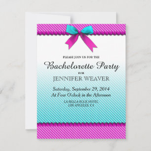 Fuchsia Rosa & Aqua Teal Neon Dots, Bow & Ribbon Inbjudningar
