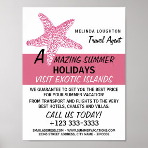 Fuchsia Rosa Beach Starfish, Travel Agent Advert Poster