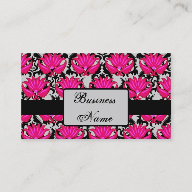 Fuchsia Rosa Black Grått Parisian Damask Graphic Visitkort (Framsida)