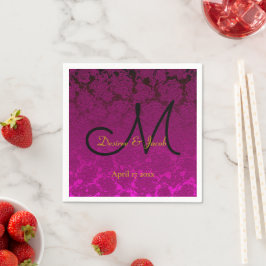 Fuchsia Rosa Black Guld Elegant bröllop Monogram Pappersservett