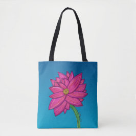 Fuchsia Rosa Blomma med blå bakgrund Tote Tygkasse