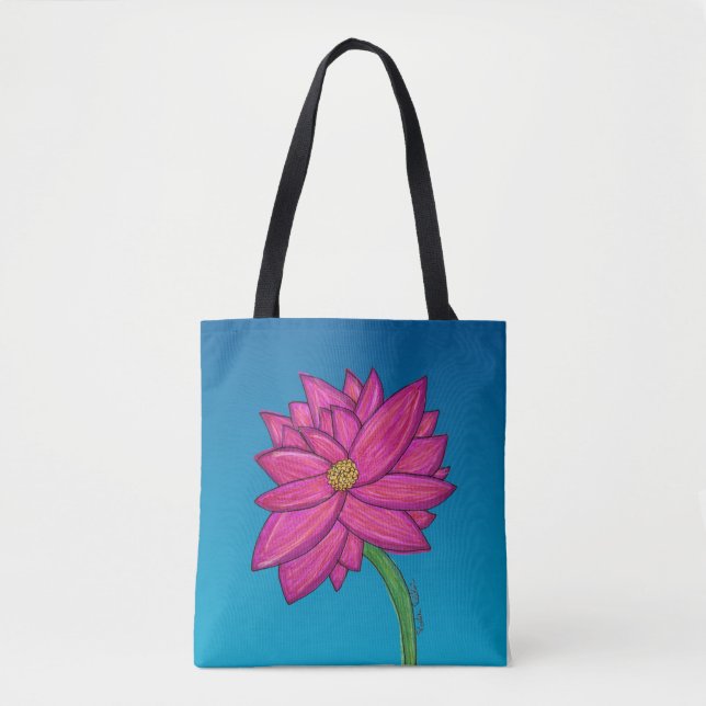 Fuchsia Rosa Blomma med blå bakgrund Tote Tygkasse (Framsida)