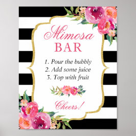 Fuchsia Rosa Blommig Bröllopsdusch Mimosa Bar skyl Poster
