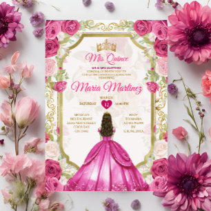 Fuchsia Rosa Blommig Mexikansk Prinsessa Quiñceane Inbjudningar