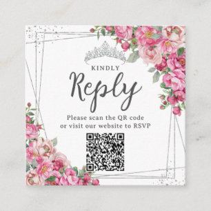 Fuchsia Rosa Blommig Quinceanera Sweet 16 RSVP QR Tilläggskort