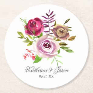 Fuchsia Rosa Blommig Romantisk Trädgårdsbröllop Underlägg Papper Rund