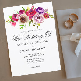 Fuchsia Rosa Blommigt Elegant Vår Garden Wedding Inbjudningar