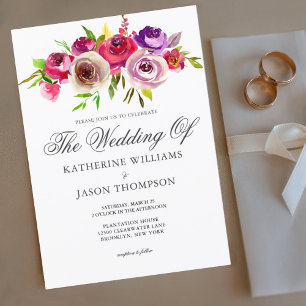 Fuchsia Rosa Blommigt Elegant Vår Garden Wedding Inbjudningar
