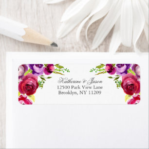 Fuchsia Rosa Blommigt Garden Wedding Returadress Etikett