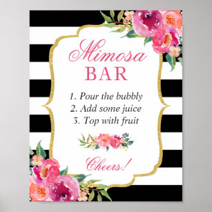 Fuchsia Rosa Blommigt Möhippa Mimosa Pub Sign Poster
