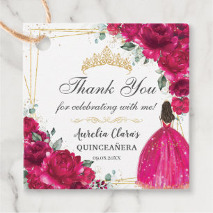 Fuchsia Rosa Blommigt Princess Gown Guld Quinceañe Gåvor Etiketter