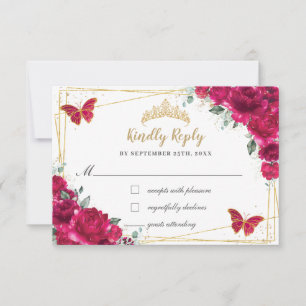 Fuchsia Rosa Blommigt Quinceañera Butterflies Repl OSA Kort