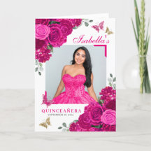 Fuchsia Rosa Blommigt Quinceanera Tiara Butterflie
