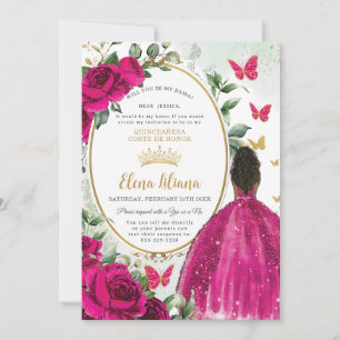 Fuchsia Rosa Blommigt Ro Quinceañera Dama Request Inbjudningar