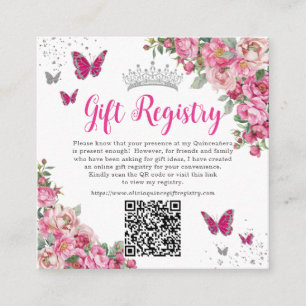 Fuchsia Rosa Blommor Fjäril Quinceanera QR Gåva Tilläggskort