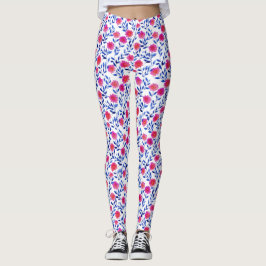 Fuchsia Rosa Blommor Vattenfärg Blommig Stilfull Leggings