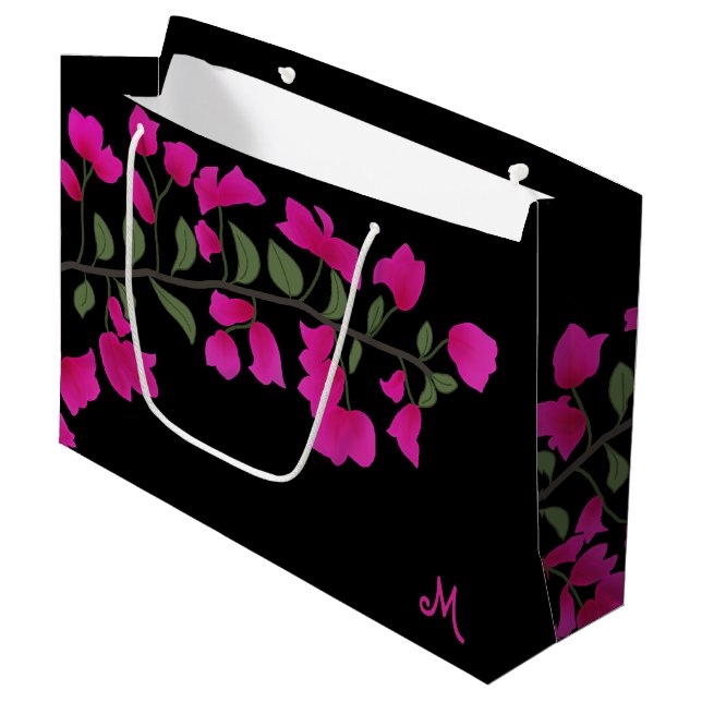 Fuchsia Rosa Bougainvillea Monogram Gift Bag (Framsidan Vinklad)