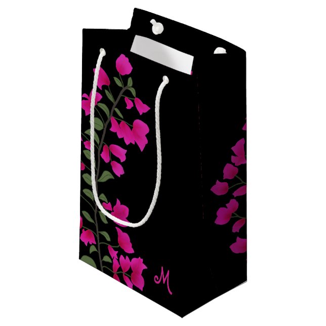 Fuchsia Rosa Bougainvillea Monogram Gift Bag (Framsidan Vinklad)