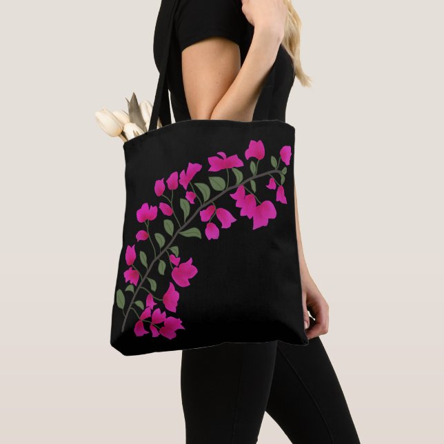 Fuchsia Rosa Bougainvillea Tote Bag Tygkasse (Närbild)