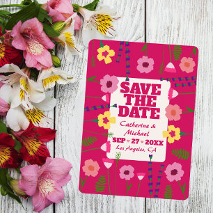 Fuchsia Rosa Bright & fet färgstark Blommigt QR-ko Spara Datumet