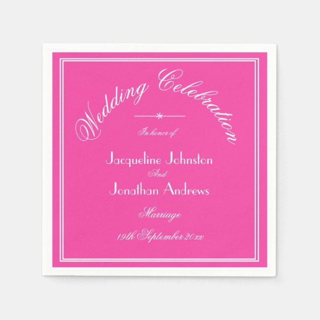 Fuchsia Rosa Bröllop Elegant Vitt Skriptpapper Pappersservett (Framsidan)