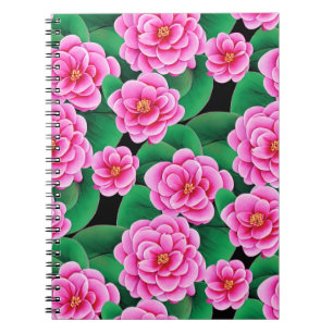 Fuchsia Rosa Camellias & Jade Grönt Löv Anteckningsbok
