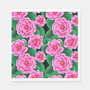 Fuchsia Rosa Camellias och Jade Grönt Löv Pappersservett
