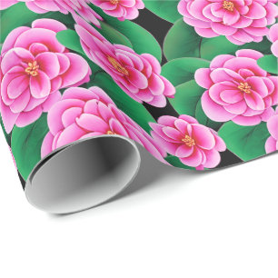 Fuchsia Rosa Camellias och Jade Grönt Löv Presentpapper