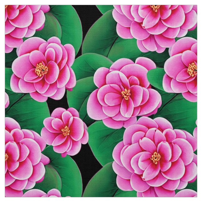 Fuchsia Rosa Camellias och Jade Grönt Löv Tyg (Provkarta)